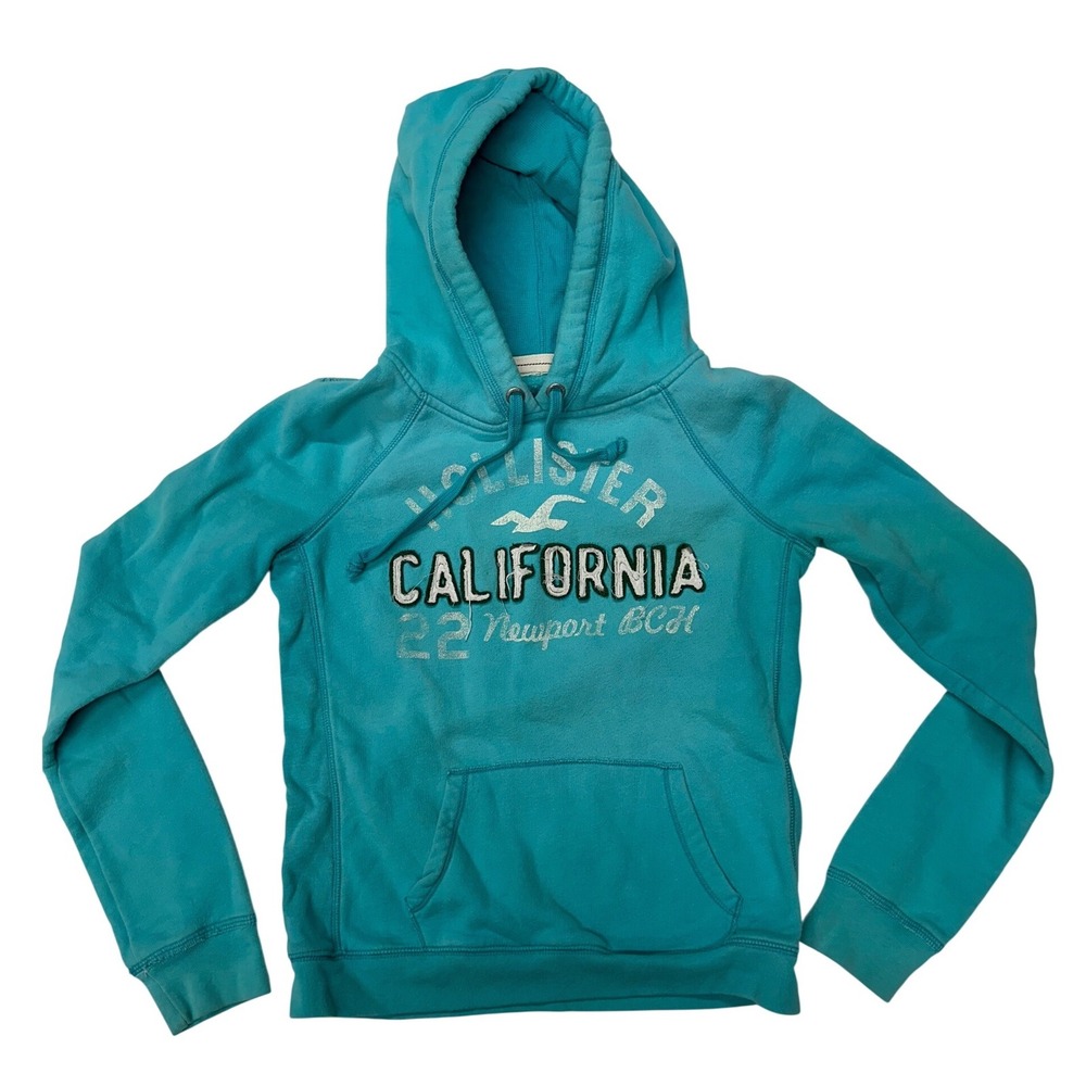 Hollister Hoodie Teal California Newport Beach Graphic Pullover Large Women